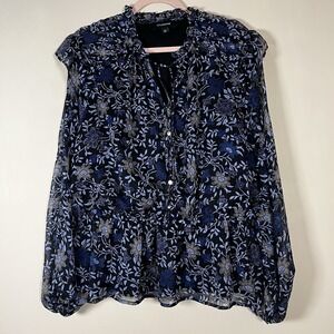 Calligraphie Bohemian Blue Floral Ruffle Blouse